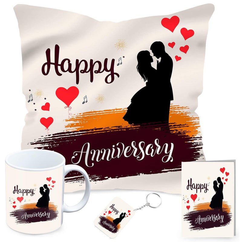 Kaameri Bazaar Kaameri Bazaar Gift for Happy for Anniversary Combo Pack 12 x 12 Cushion Cover with Filler l Printed Coffee Mug l Greeting Card l Printed Key Ring - Image 1