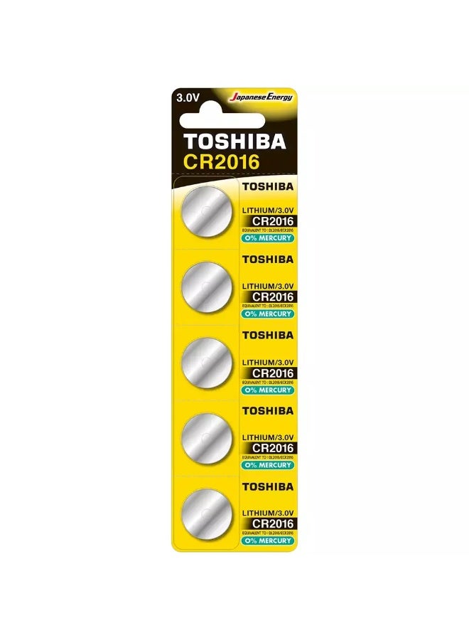 Toshiba Lithium Coin Cell Battery 3V CR2016 Cell- 5pc