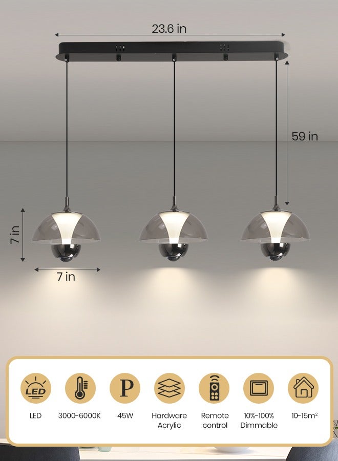 YATAI LIGHTING Modern LED Pendant Light, 45W Dome Shape Adjustable Height Chandelier, Remote Control Dimmable Lighting (3000-6000K), Black Minimalist Design for Dining Room, Kitchen Island, 10-15㎡  - Image 2