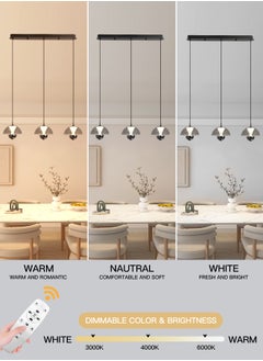 YATAI LIGHTING Modern LED Pendant Light, 45W Dome Shape Adjustable Height Chandelier, Remote Control Dimmable Lighting (3000-6000K), Black Minimalist Design for Dining Room, Kitchen Island, 10-15㎡  - Image 3
