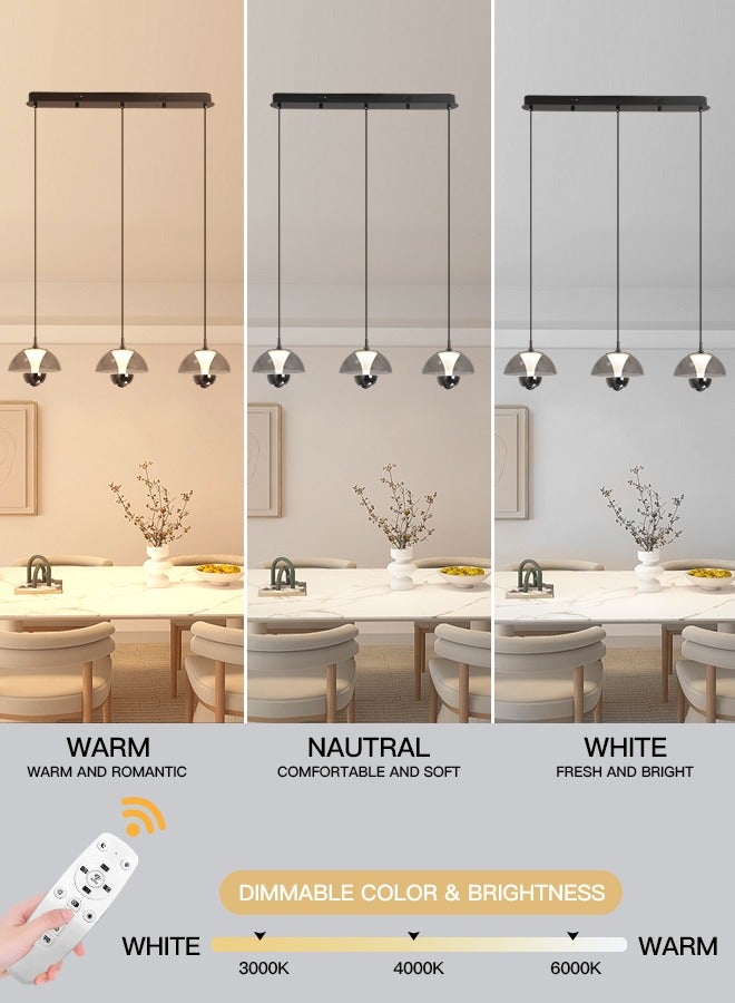 YATAI LIGHTING Modern LED Pendant Light, 45W Dome Shape Adjustable Height Chandelier, Remote Control Dimmable Lighting (3000-6000K), Black Minimalist Design for Dining Room, Kitchen Island, 10-15㎡  - Image 3