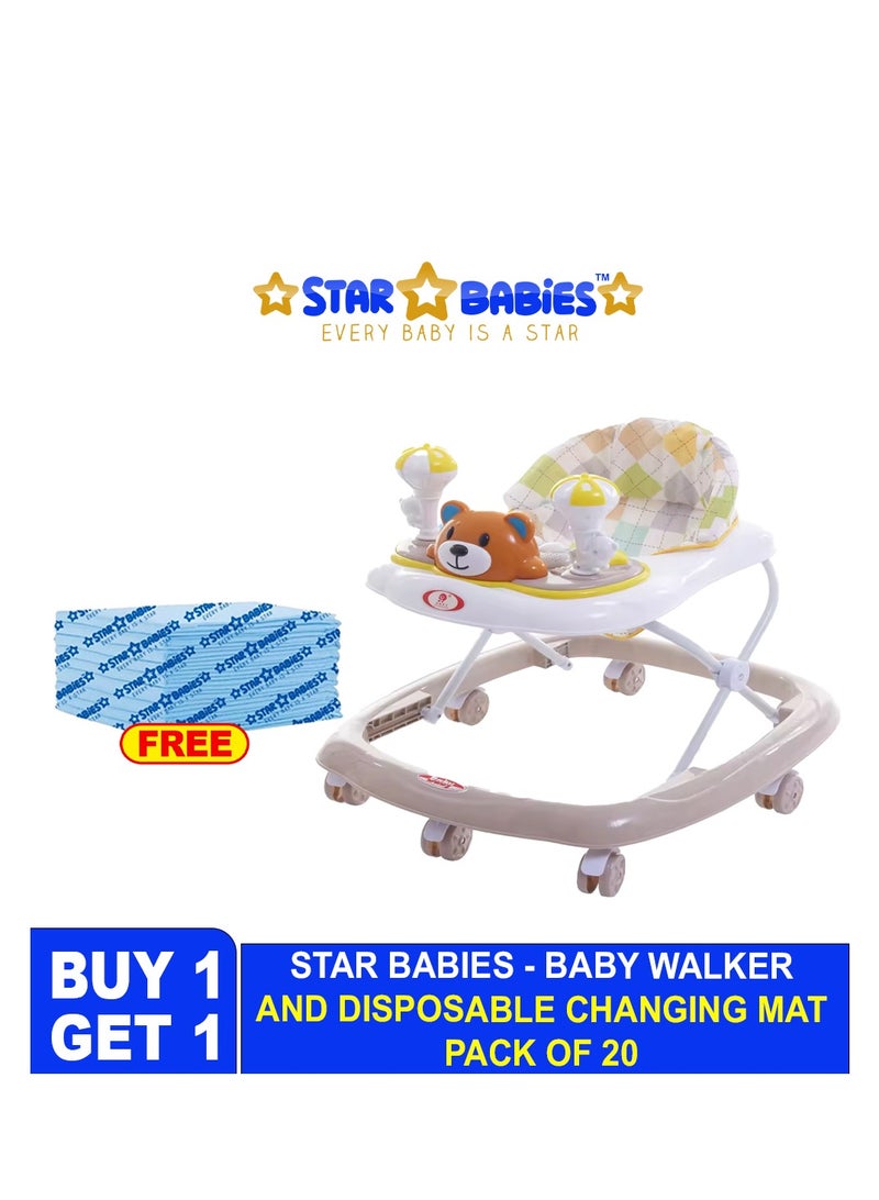 STAR BABiES Star Babies - Buy 1 Get 1 (Baby Walker with Free 20pcs Disposable Changing mat- Coffee  - Image 2