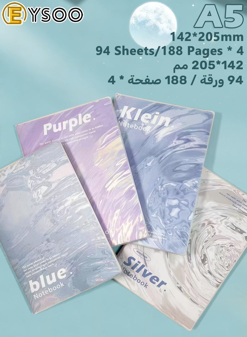  إيسو دفاتر ملاحظات EYSOO A5، عبوة من 4 ورق مسطر، 94 ورقة / 188 صفحة، دفاتر ملاحظات مع غلاف ناعم من مادة EVA للكتابة في المكتب والمدرسة - Image 2