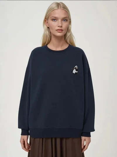 HICCUP Comfort Animal Pattern Embroidered Raised Crew Neck Sweatshirt
