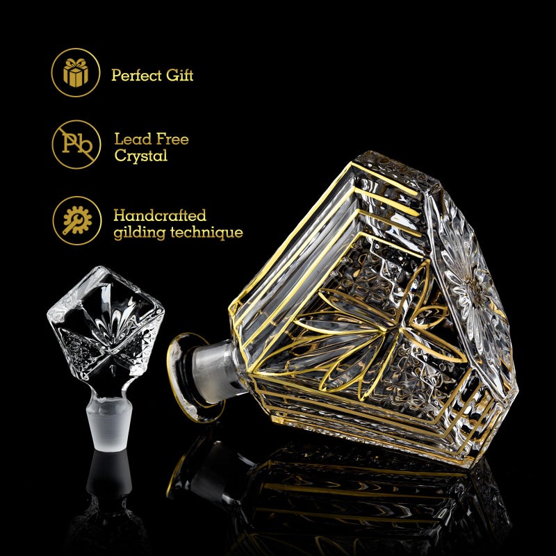 NBNSTHV Hand-painted Gold Decanter Set for Men - Whiskey Decanter, Wine Aerator, and 2 Glasses, Liquor Bottles, Bourbon and Tequila Decanter,crystal decanter and 2 old fashioned glass - Image 2