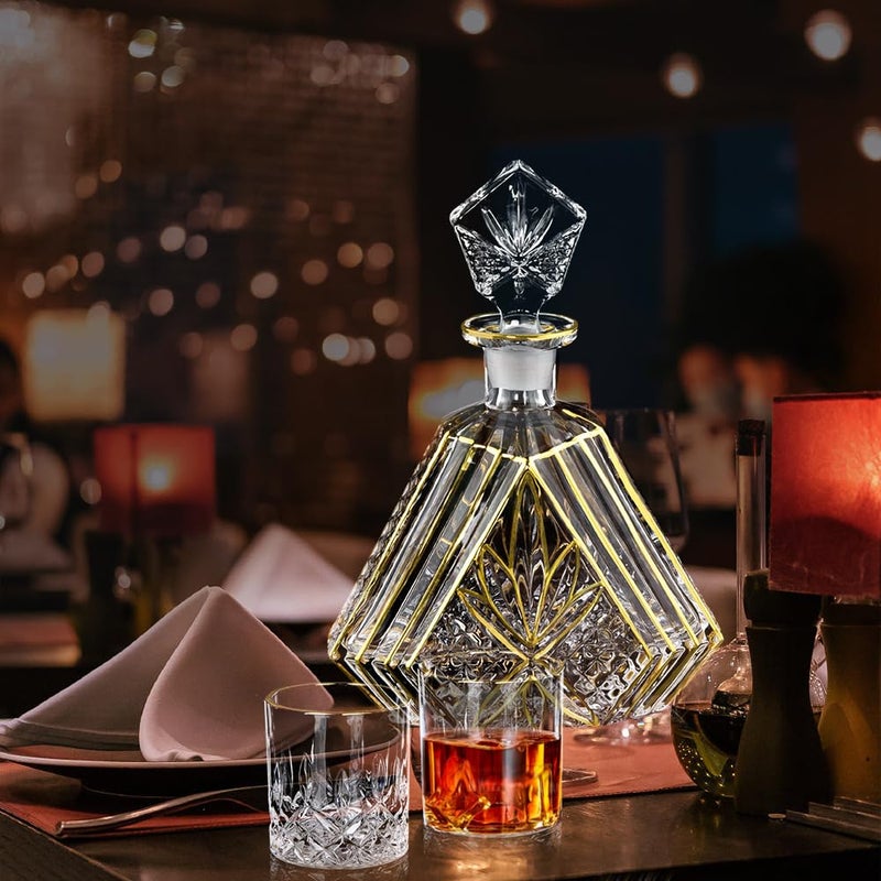 NBNSTHV Hand-painted Gold Decanter Set for Men - Whiskey Decanter, Wine Aerator, and 2 Glasses, Liquor Bottles, Bourbon and Tequila Decanter,crystal decanter and 2 old fashioned glass - Image 5