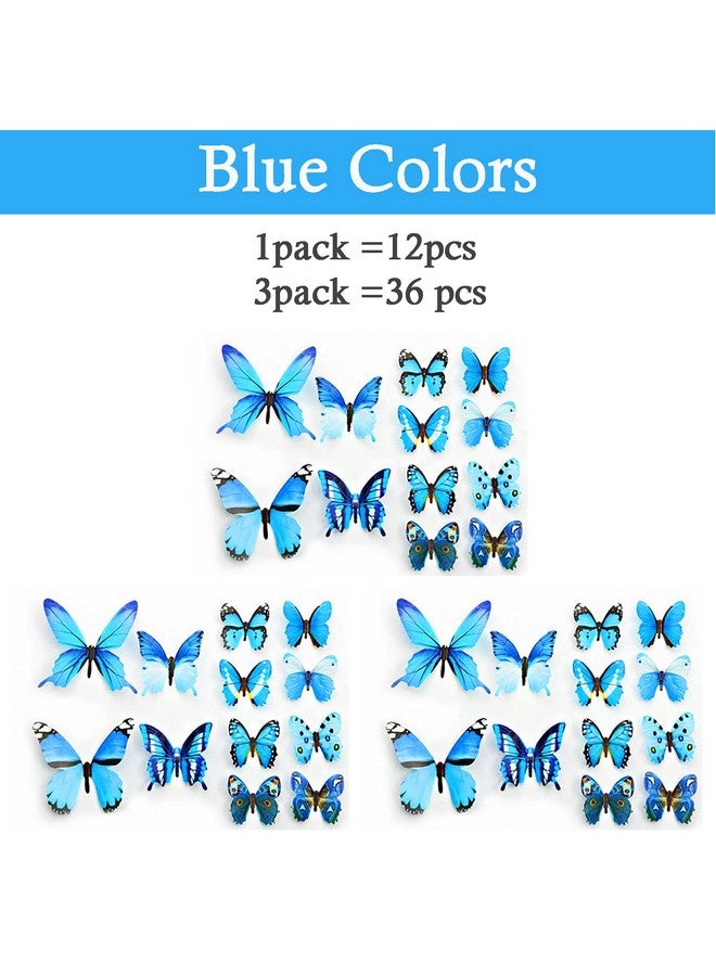 Ewong Butterfly Wall Decals, 36PCS 3D Butterflies Home Decor for Room, Wall Sticker for Girls Room Kids Bedroom Bathroom Baby Nursery Decoration (Blue) - Image 4
