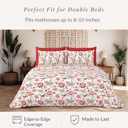 ElanorHomes Cotton Double King Size Bedsheet | Hand Printed | Ultra-Soft & Skin-Safe | Breathable Summer Comfort | 90x108 inches with 2 Pillow Covers (Rose Petals) - Image 4