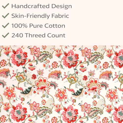 ElanorHomes Cotton Double King Size Bedsheet | Hand Printed | Ultra-Soft & Skin-Safe | Breathable Summer Comfort | 90x108 inches with 2 Pillow Covers (Rose Petals) - Image 3