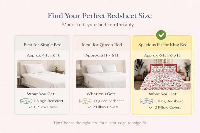 ElanorHomes Cotton Double King Size Bedsheet | Hand Printed | Ultra-Soft & Skin-Safe | Breathable Summer Comfort | 90x108 inches with 2 Pillow Covers (Rose Petals) - Image 5
