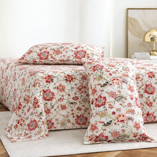 ElanorHomes Cotton Double King Size Bedsheet | Hand Printed | Ultra-Soft & Skin-Safe | Breathable Summer Comfort | 90x108 inches with 2 Pillow Covers (Rose Petals) - Image 1