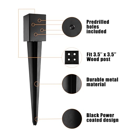 LADECH 4x4 Metal Fence Post Anchor - 24' Black Powder Coated Spikes (Pack of 4) for 3.5x3.5 Wood Posts - Image 3