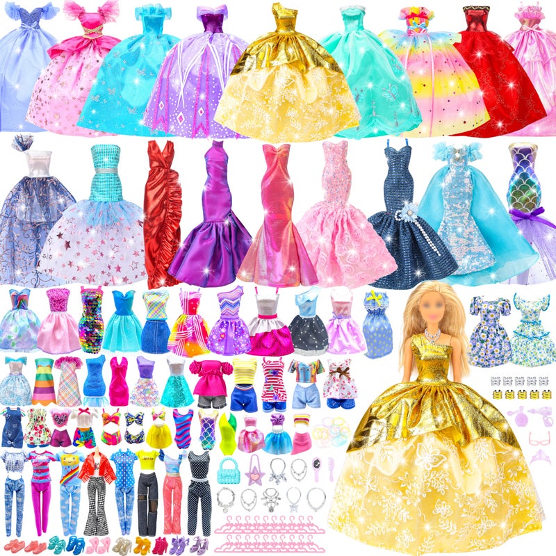 Style Shine Doll Clothes and Accessories Set, Wedding Gowns, Evening Dresses, Fashion Dresses, Casual Outfits Top and Pant, Swimsuit Bikini, Hangers, Shoes and Accessories Toys for Girl Birthday Gift - Image 1
