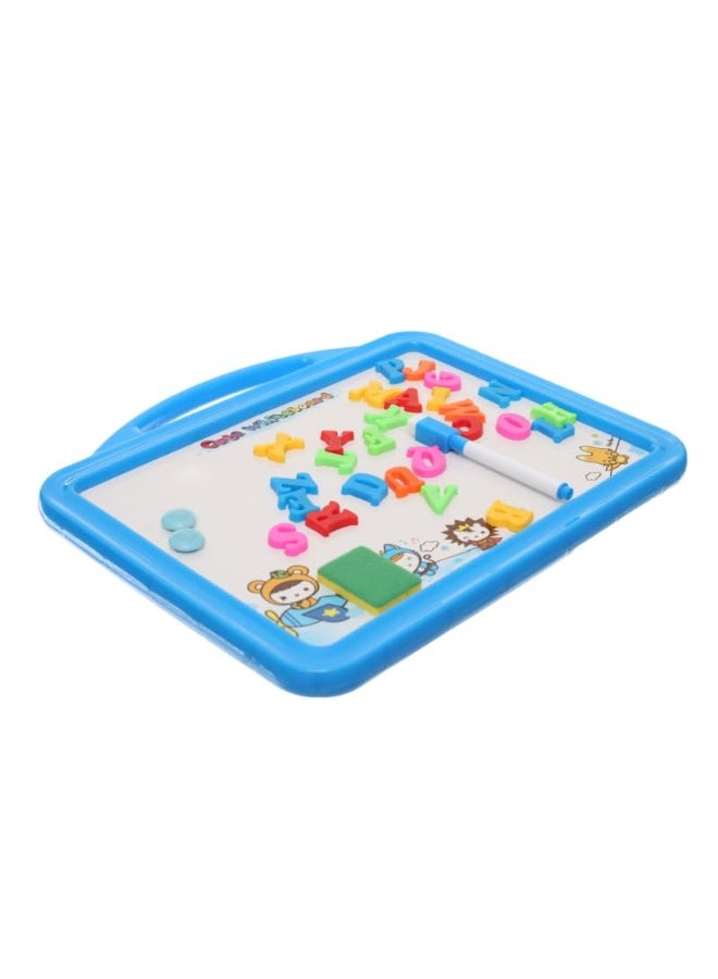 Plastic Drawing And Writing Board 2 in 1 With Magnetic Alphabet letters And Creative Educational Operations Aiming To Teach Children All Educational Skills  - Blue - Image 1