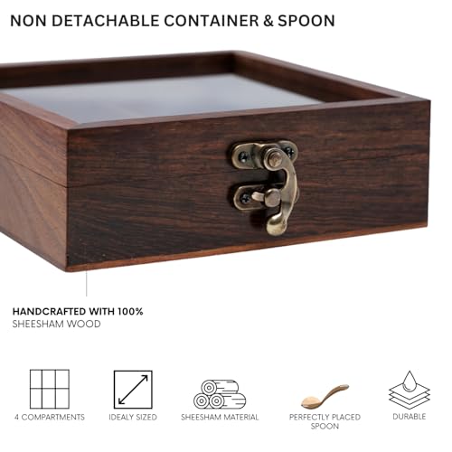 Freakway Table Top Wooden Spice Box Set for Kitchen Masala Dabba Containers Jars Masala Dani & Wooden Masala Box for Kitchen Spice Box with Spoon 4 Containers - Image 3