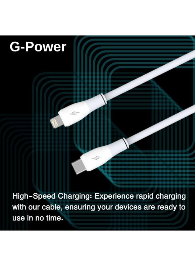 جي باور كابل الشحن السريع G-Power GP-C32 (USB-C إلى Lightning) بقدرة 27 واط، متوافق مع سلسلة iPhone 14/13/12/11، وهواتف Samsung، وGoogle Pixel، وMacBook، وأجهزة iPad، والأجهزة اللوحية، طول 1.2 متر - أبيض - Image 3