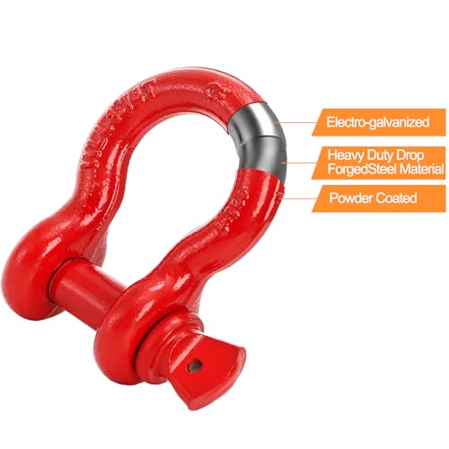 Bekith 3 Pack D Ring Shackles - 3/4" Rugged Unbreakable Heavy Duty Tow Shackle for Strap, Winch, Vehicle Recovery - 28.5 Ton (57,000 Lbs) Maximum Break Strength, Red - Image 3