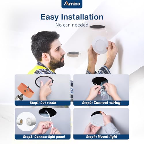 Amico 6 Pack 4 Inch 5CCT Ultra-Thin LED Recessed Dimmable Ceiling Light with Junction Box, 2700K/3000K/3500K/4000K/5000K Selectable, 10W Eqv 60W, 800 Lumens, High Brightness Downlight - ETL&FCC - Image 5