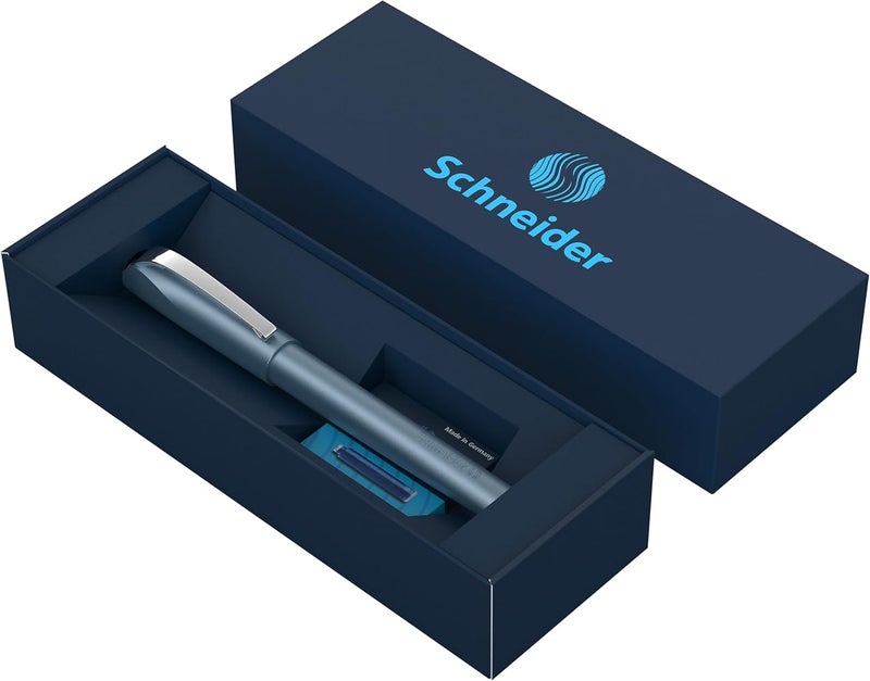 شنايدر مجموعة هدايا قلم رولربال لامع من Schneider Ceod في علبة من الكرتون، تشمل خراطيش حبر قياسية لمستخدمي اليد اليمنى واليسرى، اللون أزرق - Image 1
