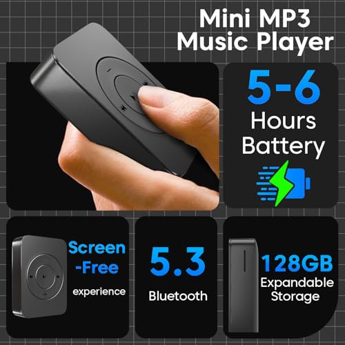 Sounce Bluetooth 128GB MP3 Player Built-in Speaker HiFi Lossless Portable Audio Player for Running Gym Travel Study Expandable 128GB Mini Music Player Screen-Free Digital Media Device Matte Black - Image 2