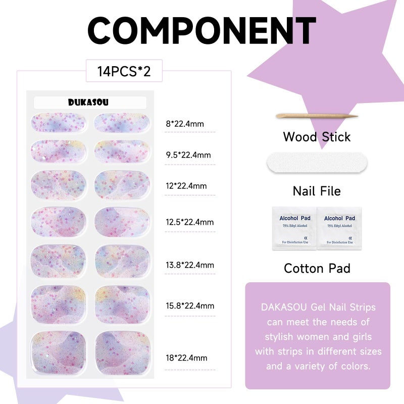 DUKASOU Semi Cured Gel Nail Strips, 28 pcs Nail Gel Stickers Work with Any UV Lights, Long-Lasting Nail Wraps, Stick on Nails for women Easy to Apply & Remove - Image 4
