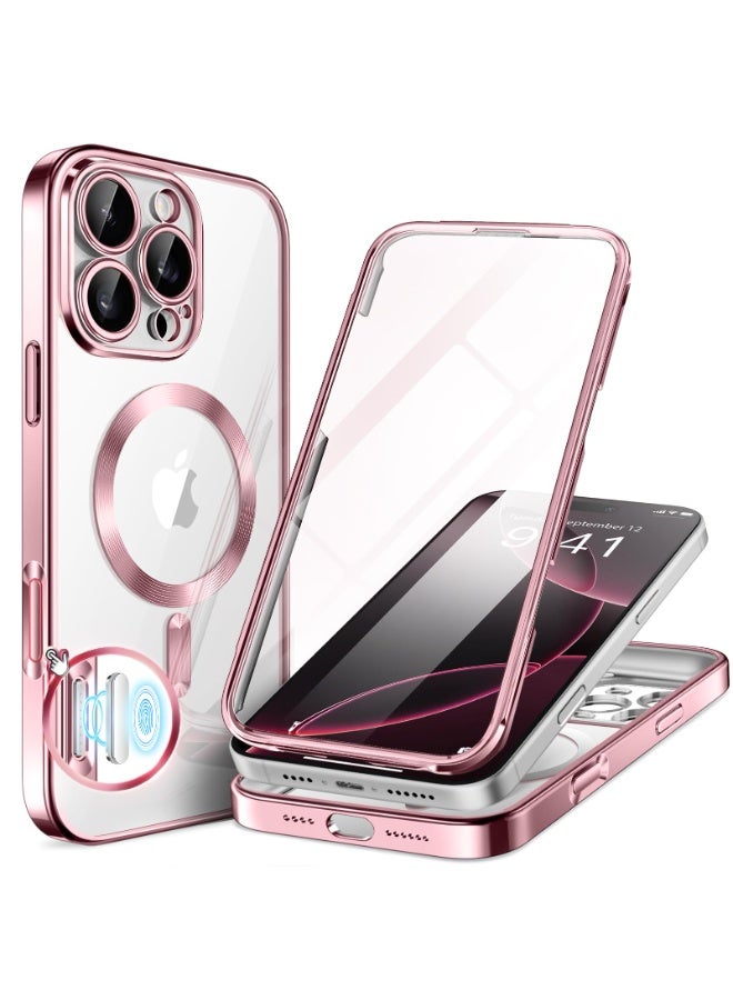 بيرفي جراب مغناطيسي لهاتف iPhone 16 Pro، متوافق مع Magsafe، واقي شاشة مدمج من الزجاج المقوى 9H وحماية مطورة للكاميرا، جراب هاتف مقاوم للصدمات مطلي بالكامل لهاتف 16 Pro مقاس 6.3 بوصة، وردي - Image 1
