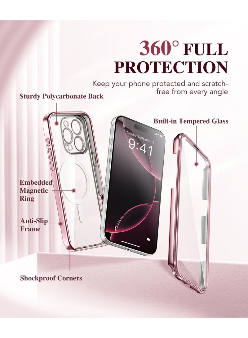 بيرفي جراب مغناطيسي لهاتف iPhone 16 Pro، متوافق مع Magsafe، واقي شاشة مدمج من الزجاج المقوى 9H وحماية مطورة للكاميرا، جراب هاتف مقاوم للصدمات مطلي بالكامل لهاتف 16 Pro مقاس 6.3 بوصة، وردي - Image 5