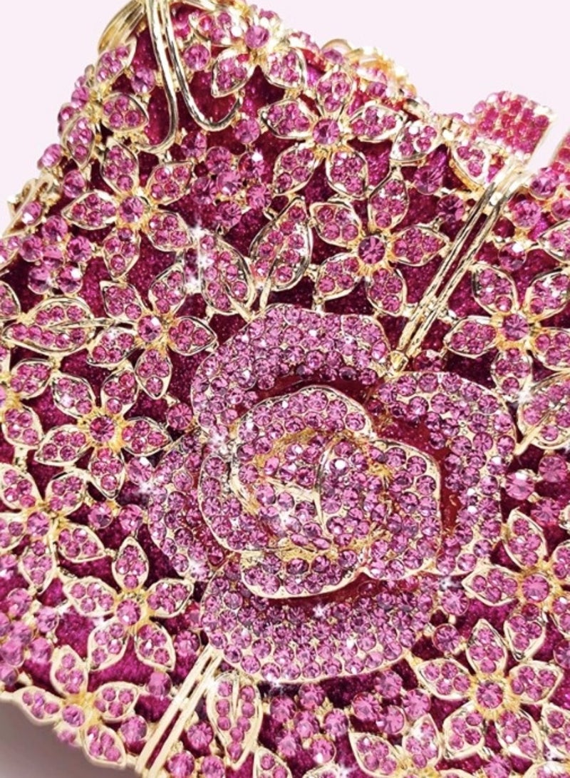 Luxury Pink Crystal Inlaid Carved Hollow Flower Box Banquet Bag Clutch Bag Exquisite Mini Small Square Bag  - Image 5