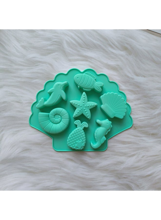 7 Even Marine Life 761 Silicone Mold DIY Ice Cube Homemade Chocolate Soft Candy Cake Baking Cookie Mold-Color:Horse Green  - Image 1