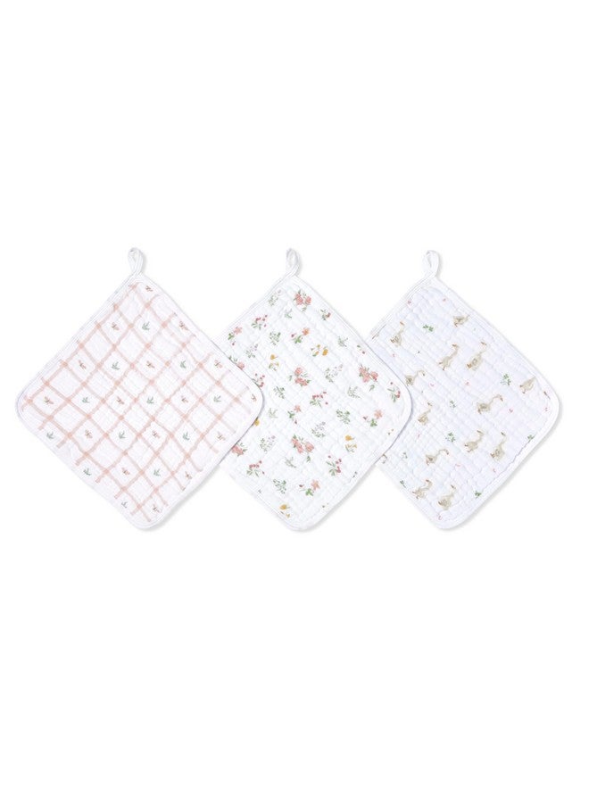 aden + anais Essentials Washcloth 3-Pack, Super Soft 100% Cotton Muslin, Gentle on Skin, 3 Absorbent 11x11 Layers, Softer with Every Use, Perfect for Babies, Infants, Toddlers, Country Floral - Image 1