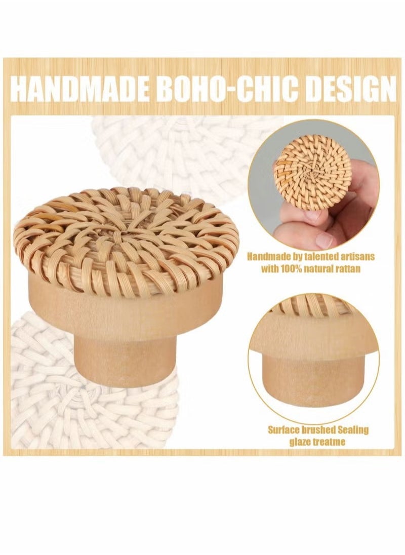 Generic Wooden Drawer Knobs, Rattan Dresser Knobs Round Handmade Wicker Woven and Screws for Boho Furniture Cabinets Handles Hardware Pulls Cabinet (6 6 Screws)  - Image 2