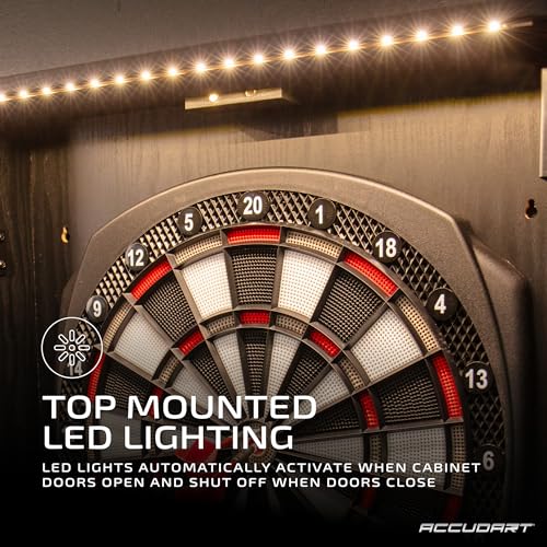 Accudart NOVA Electronic Dartboard with Cabinet – 35 Games, 580 Variations, Dual LED Scoring, Auto LED Cabinet Lighting, Virtual Opponent, AC/Battery Power – Includes Soft Tip Darts - Image 5