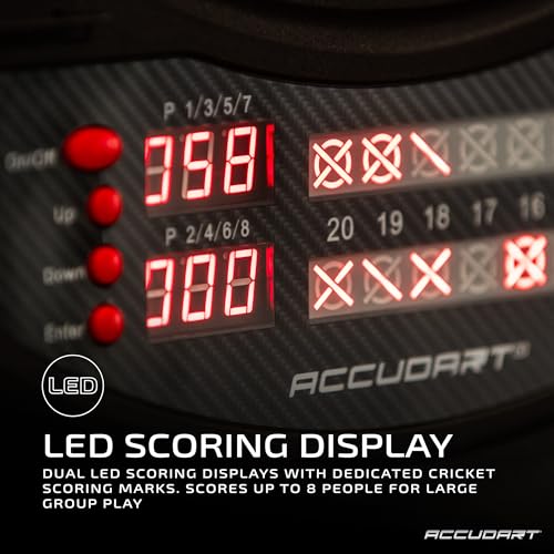 Accudart NOVA Electronic Dartboard with Cabinet – 35 Games, 580 Variations, Dual LED Scoring, Auto LED Cabinet Lighting, Virtual Opponent, AC/Battery Power – Includes Soft Tip Darts - Image 4