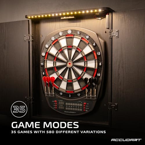 Accudart NOVA Electronic Dartboard with Cabinet – 35 Games, 580 Variations, Dual LED Scoring, Auto LED Cabinet Lighting, Virtual Opponent, AC/Battery Power – Includes Soft Tip Darts - Image 2
