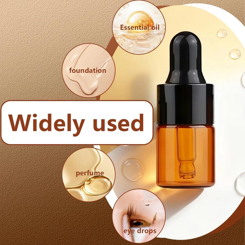 UPSTORE 24PCS Empty Refill Mini Amber Glass Essential Oil Dropper Bottle Jars Packing Vials with Black Rubber Cap Cosmetic Perfume Sample Liquid Storage Holder Containder Makepup Beauty Tool(2ml) - Image 5