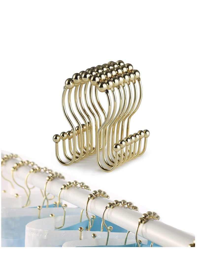 KASTWAVE Shower Curtain Hooks, 12 Pcs Shower Curtain Rings, Stainless Steel Roller Rust-Resistant Balance Sliding Anti-Drop Double Shower Hooks for Curtain Bathroom Shower Curtains (Gold) - Image 1