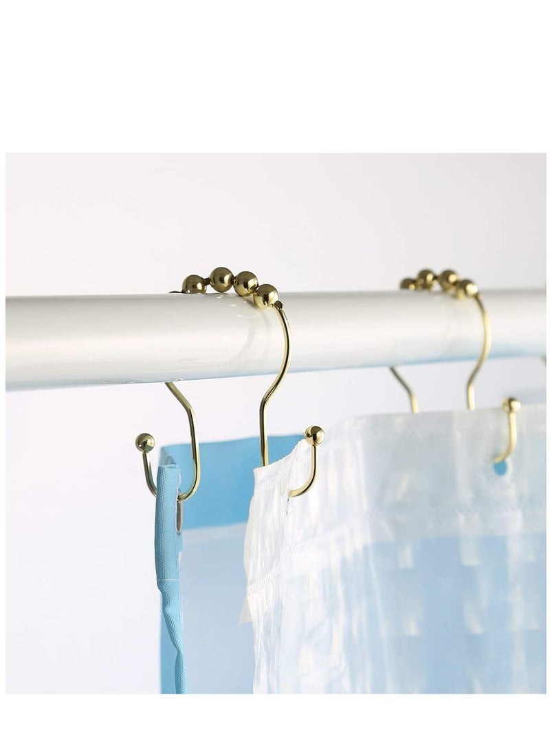 KASTWAVE Shower Curtain Hooks, 12 Pcs Shower Curtain Rings, Stainless Steel Roller Rust-Resistant Balance Sliding Anti-Drop Double Shower Hooks for Curtain Bathroom Shower Curtains (Gold) - Image 2