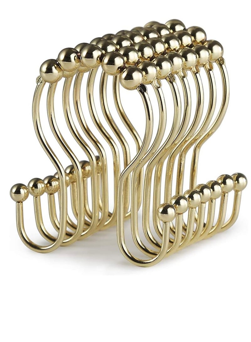 KASTWAVE Shower Curtain Hooks, 12 Pcs Shower Curtain Rings, Stainless Steel Roller Rust-Resistant Balance Sliding Anti-Drop Double Shower Hooks for Curtain Bathroom Shower Curtains (Gold) - Image 5