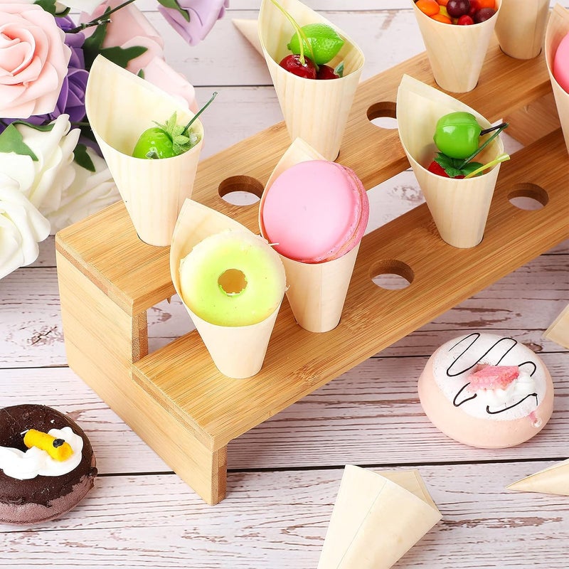 Queekay 100 Pcs Disposable Wooden Food Cones with 12 Holes Food Cone Display Stand Cone Holder for Charcuterie, Ice Cream, Catered Events, Party or Buffets (Beige) - Image 4