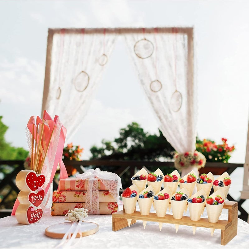 Queekay 100 Pcs Disposable Wooden Food Cones with 12 Holes Food Cone Display Stand Cone Holder for Charcuterie, Ice Cream, Catered Events, Party or Buffets (Beige) - Image 5
