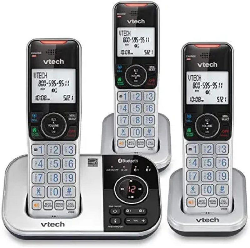 VTECH VS112-3 DECT 6.0 Bluetooth 3 Handset Cordless Phone with Answering Machine, Call Blocking, Caller ID, and Intercom (Silver & Black) - Image 1