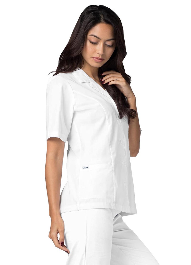 Adar Uniforms Universal Scrubs for Women - Lapel Collar Buttoned Scrub Top 2629 White XL - Image 3