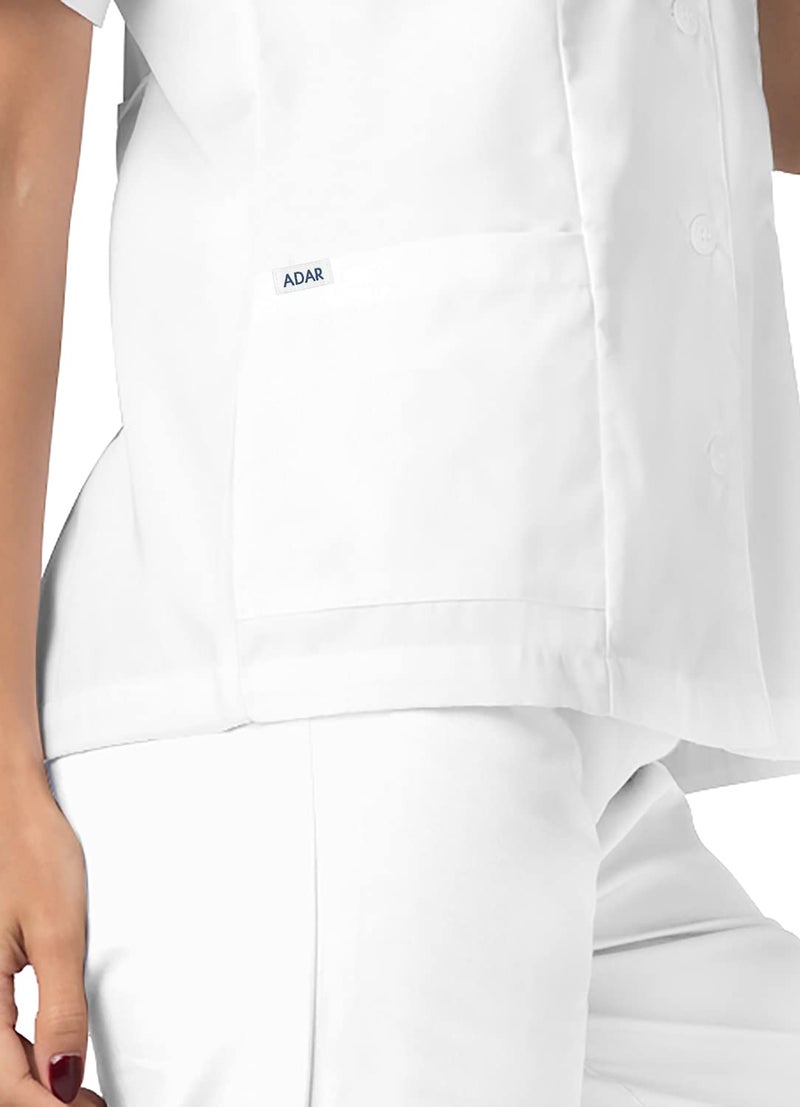 Adar Uniforms Universal Scrubs for Women - Lapel Collar Buttoned Scrub Top 2629 White XL - Image 4