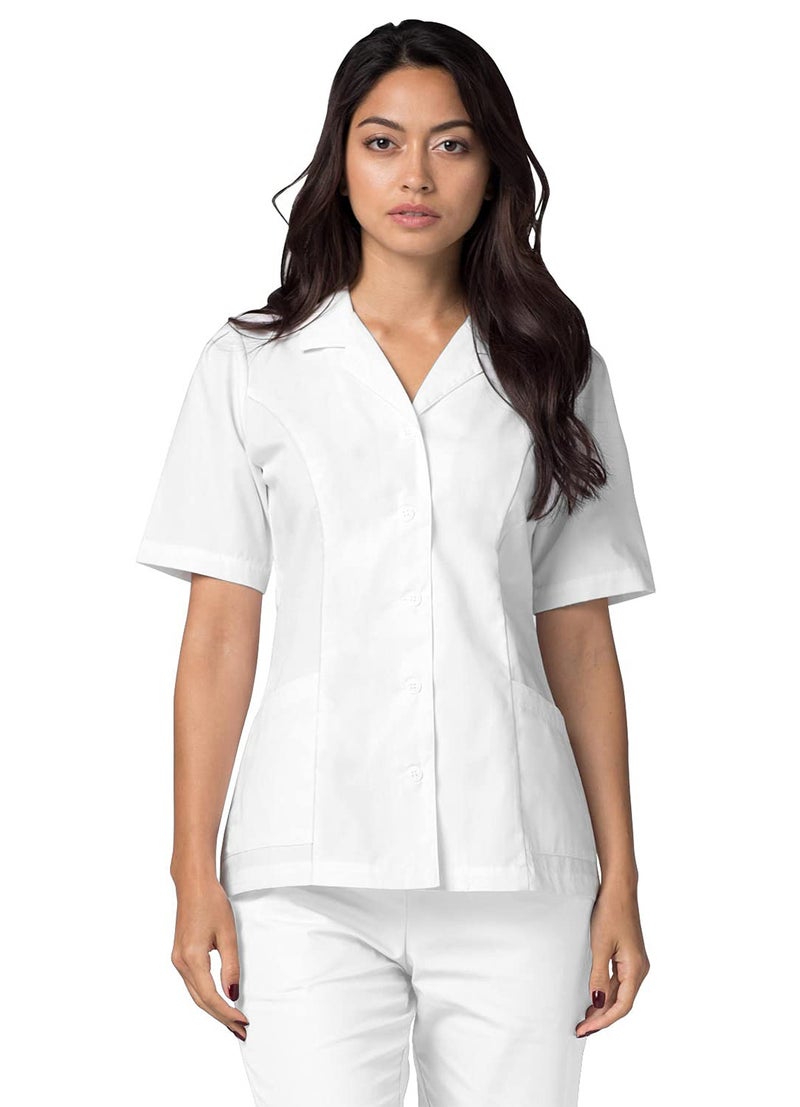 Adar Uniforms Universal Scrubs for Women - Lapel Collar Buttoned Scrub Top 2629 White XL - Image 1
