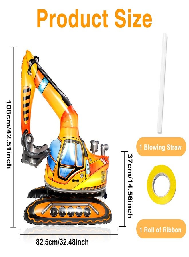 joaoxoko Self Standing 4D Excavator Balloon - 38 inch Large Construction Birthday Party Supplies, Realistic Digger Foil Balloons for Kids Reusable Decor | Engineering Theme Party Decorations - Image 2