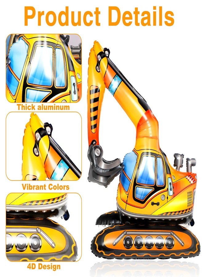 joaoxoko Self Standing 4D Excavator Balloon - 38 inch Large Construction Birthday Party Supplies, Realistic Digger Foil Balloons for Kids Reusable Decor | Engineering Theme Party Decorations - Image 3
