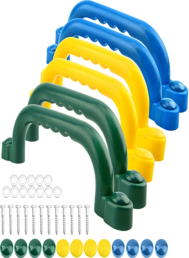 Restroma 6 Pieces Playground Safety Handles Accessories Playground Grab Handle Bars Playground Handles Equipment for Kids Outdoor Playset Backyard Playhouse Tree House Jungle Gym (Green,Blue,Yellow) - Image 1