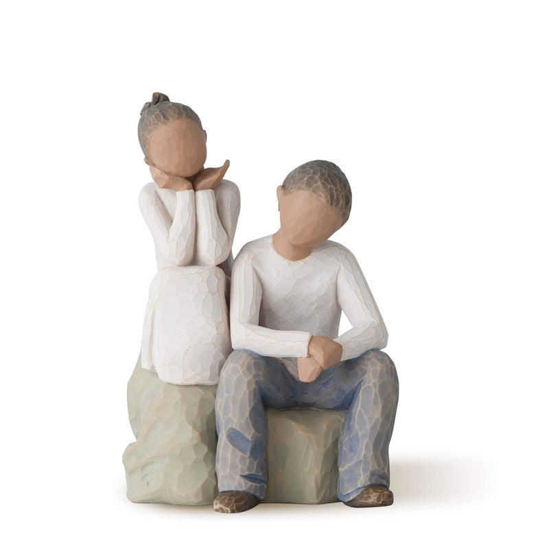 Willow Tree Brother and Sister Darker Skin Tone  Hair Color Sculpted HandPainted Figure