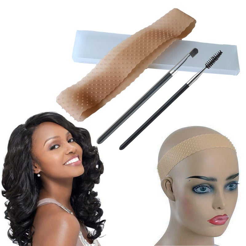 FRX FRX Transparent Silicone Non Slip Wig Grip Headbands for Women Comfort Elastic Wig Grip Headband to Hold Wigs Frontal Sports and Yoga Dark Brown