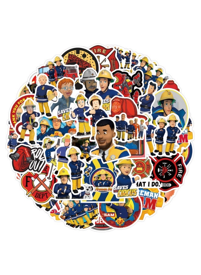 NIBEMINENT 55 Pcs Fireman Sam Deco Kit Waterproof Stickers, High Definition Printing Bright Colors, Suitable for Laptop Skateboard Luggage Water Bottle Guitar DIY - Image 1